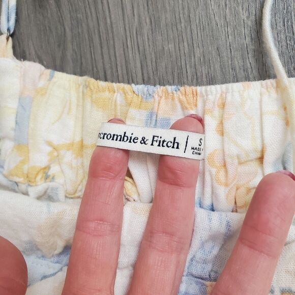 Abercrombie Fitch Dress Small Midi Maxi Yellow Blue Floral Flowy Linen Sundress - Picture 3 of 7